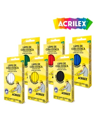 LÁPIS DE CERA ESTACA BRANCO - 12UN - ACRILEX