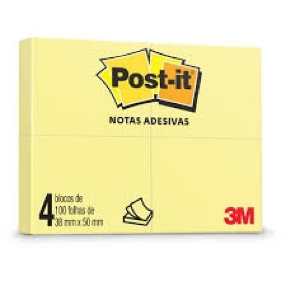 BLOCO POST-IT AMARELO - 4UN - 3M