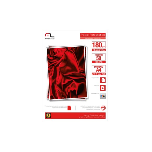 PAPEL FOTOGRÁFICO GLOSSY PE031 - 50FLS - MULTILASER