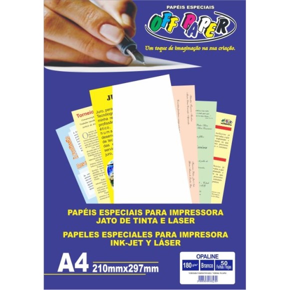 PAPEL OPALINE A4 BRANCO 180G - 50FLS