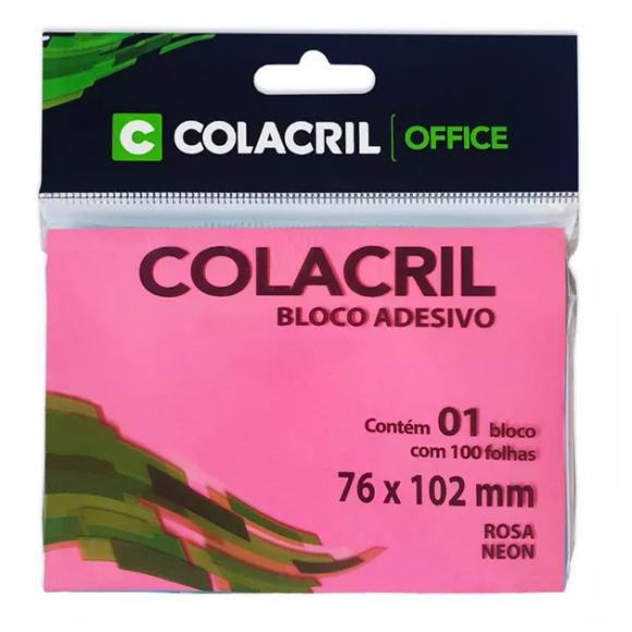 BLOCO REC.ADES.76X102 NEON ROSA 100FL COLACRIL